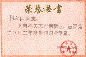 峰峰矿区天伦源老年公寓事长事荣获2002年度“自谋职业明星”称号