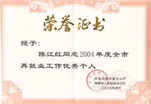 峰峰矿区天伦源老年公寓董事长荣获2004年度全市再就业工作优秀个人